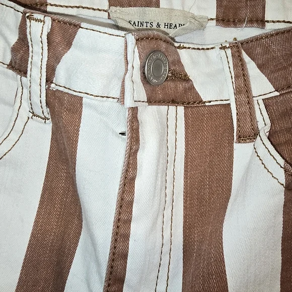 Cotton Stretch Striped Flare Jeans in Brown and White Hippie Country Nashville - Picture 3 of 9